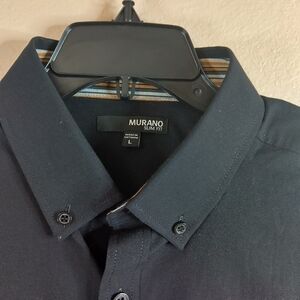 Murano men's black slim fit short sleeve cuff shirt Size L New with Tags Luxury